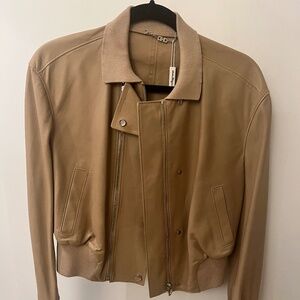 Ferragamo Women's Leather Jacket...Midriff...fabric collar and collar...
